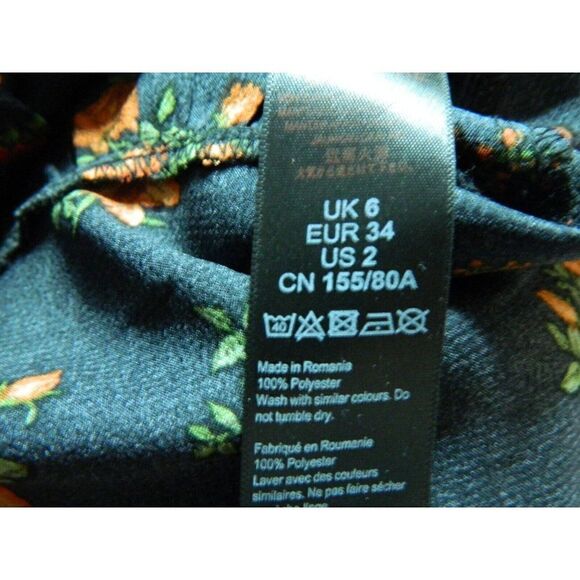 Topshop Blouse Black Red Floral Print‎ Corset Tie Cropped Long Sleeve Size 2 - Picture 8 of 8